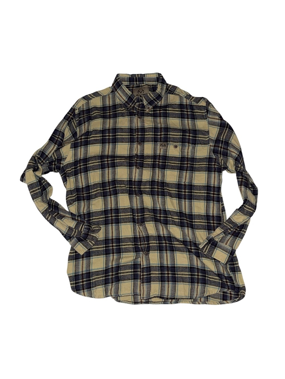 Realtree Plaid Button-Down Shirt in Beige and Navy